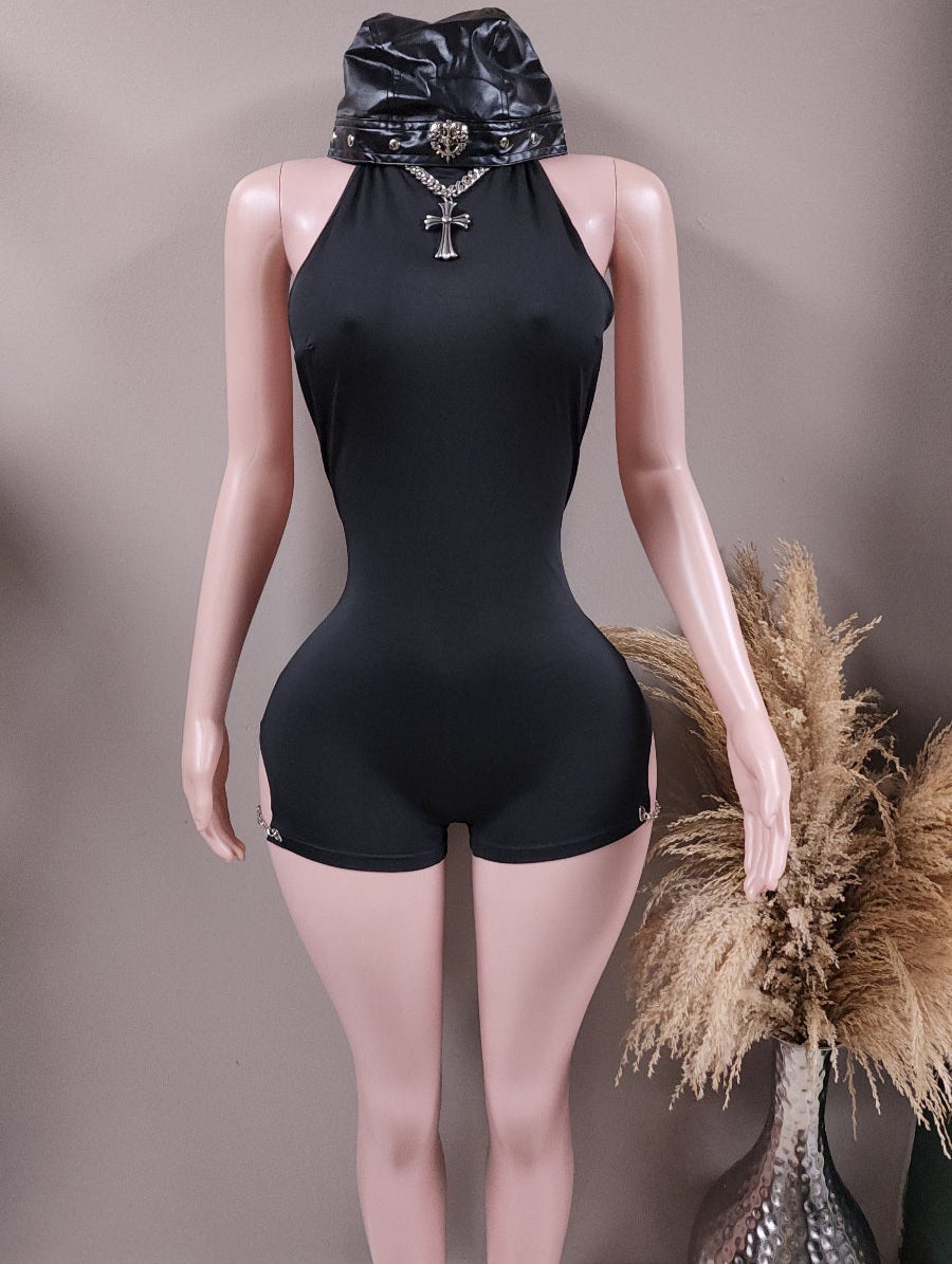 Compromised backless romper