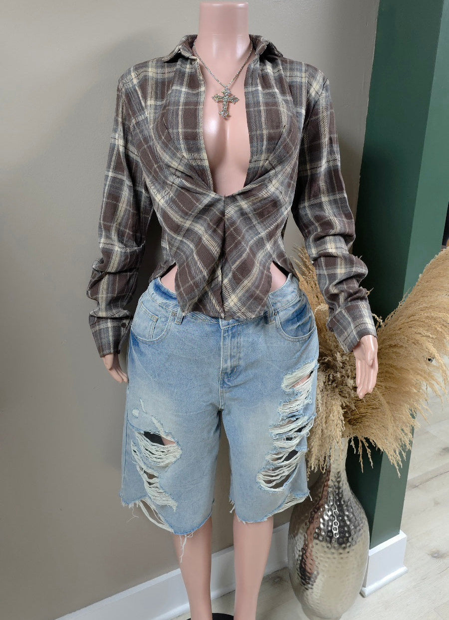 Sorry, I Was Trappin plaid shirt