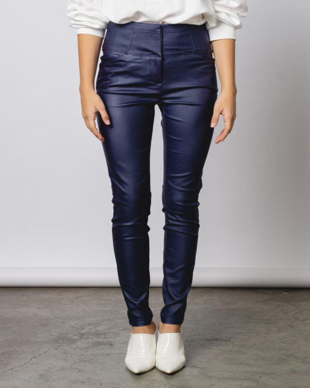 Rockstar Tings navy blue high waist faux leather pants – Sahvant