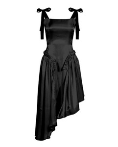 Sweet Siren open back asymmetrical black or creme ruffled dress - Sahvant