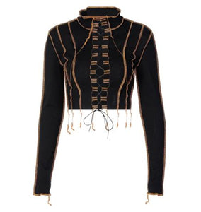 Lace Up Front Long Sleeve Crop Top
