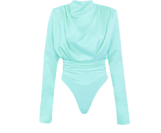 The Bourgeoisie long sleeve high neck open back bodysuit in black, mint green or lilac/lavender - Sahvant