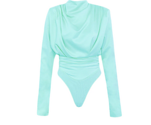 The Bourgeoisie long sleeve high neck open back bodysuit in black, mint green or lilac/lavender - Sahvant