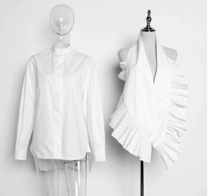 Viktoria long sleeve pleated blouse in white or black - Sahvant